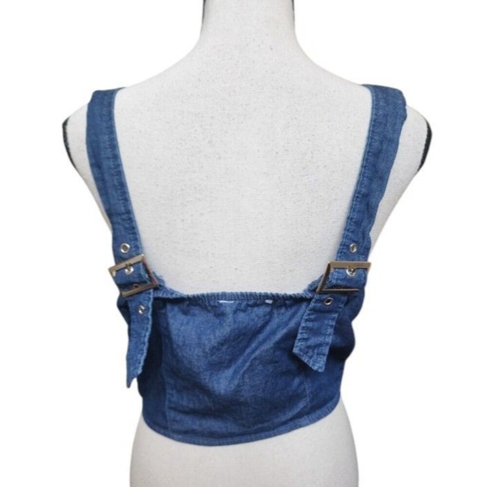 New Mix Medium Crop Bustier Corset Top Denim Front Zip Adjustable Shoulder Strap - Picture 4 of 7